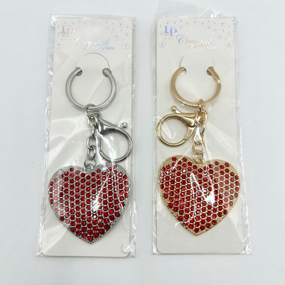 Red Crystal Rhinestone Heart Keychain Bag Charm – Silver or Gold - Picture 5 of 7